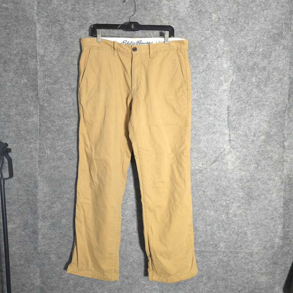 Eddie Bauer Legend Flannel Lined Chino Pants Mens 34x32 Tan Cotton Straight Leg